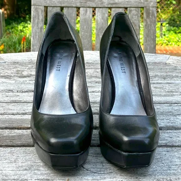 9W Black Leather Platform Pumps - Size 6.5M - Picture 2 of 10